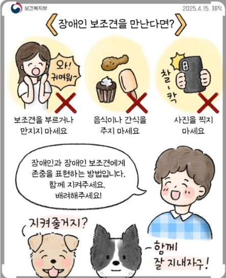 장애인 보조견 인식 개선 '장애인 보조견, 어디든 함께 갈 수 있어요.' 이미지