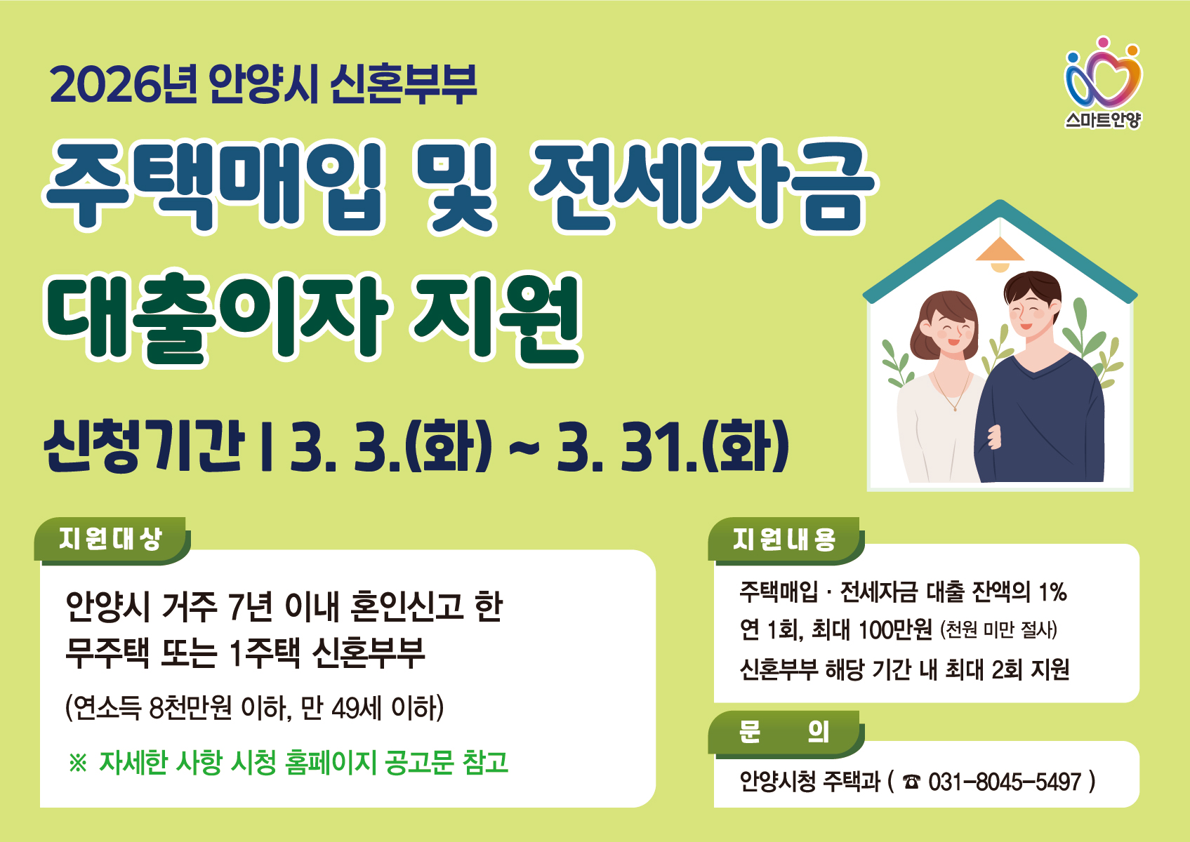 안양시, 신혼부부 주택매입·전세 대출이자 지원…주거비 부담 완화 이미지