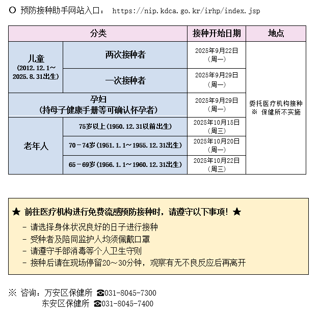 2025–2026年度流感免费预防接种通知 이미지