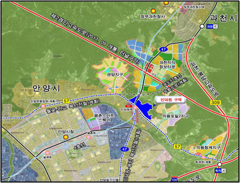 인덕원 주변 도시개발사업 위치도
